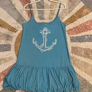 Light blue vintage PINK rhinestone anchor beach cover up size medium